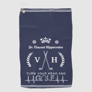 Funny Doctor Physician Custom Name Monogram Blue Golf Towel