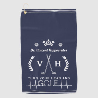 Funny Doctor Physician Custom Name Monogram Blue Golf Towel