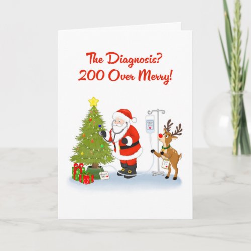 Funny Doctor Santa Christmas Tree Checkup Card