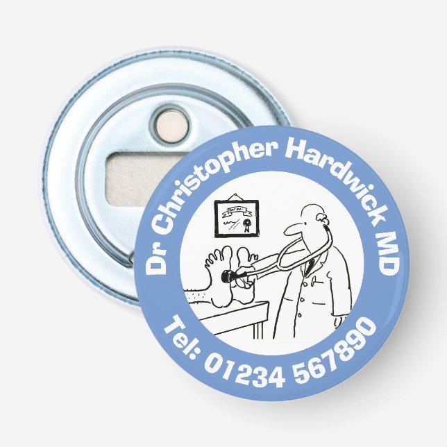 Funny Doctor with Stethoscope Checking Feet. Bottle Opener (Front)