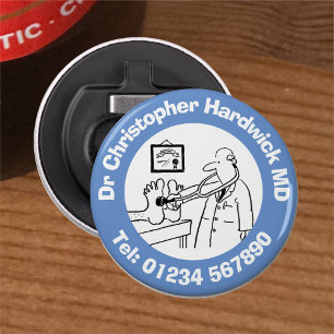 Funny Doctor with Stethoscope Checking Feet. Bottle Opener