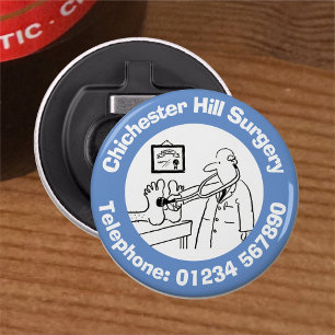 Funny Doctor with Stethoscope Checking Feet. Bottle Opener