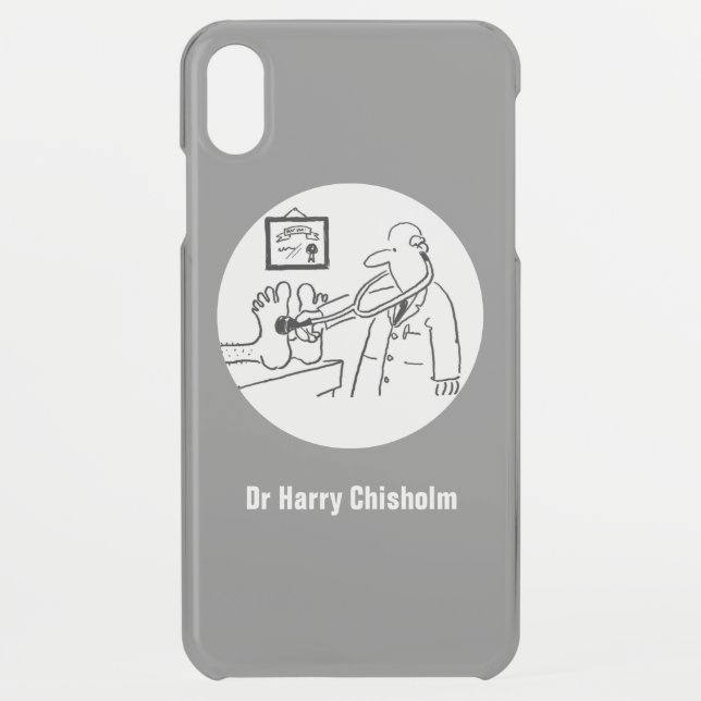 Funny Doctor with Stethoscope Checking Feet. Funny Uncommon iPhone Case (Back)