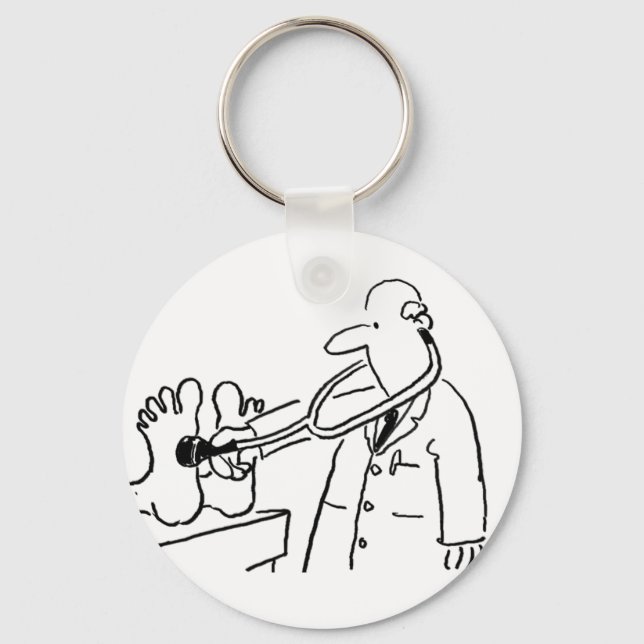 Funny Doctor with Stethoscope Checking Feet. Keychain (Front)
