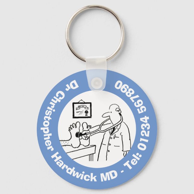 Funny Doctor with Stethoscope Checking Feet. Keychain (Front)