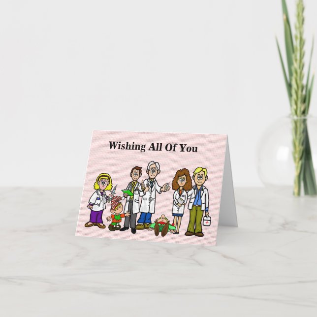 Funny Doctors with Elves Christmas Card (Front)