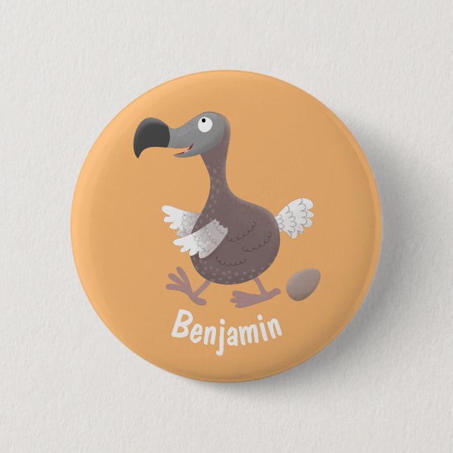 Funny dodo bird cartoon illustration button (Front)