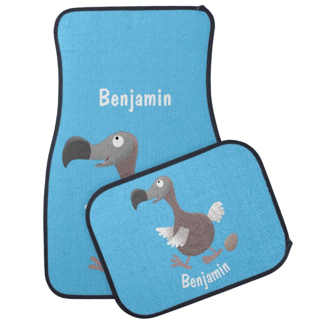 Funny dodo bird cartoon illustration car floor mat (Set)