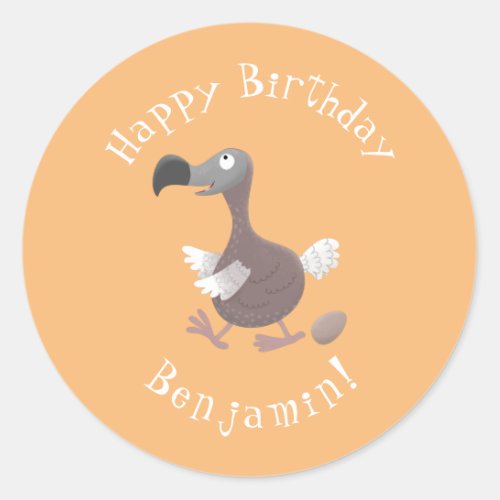 Funny dodo bird cartoon illustration classic round sticker