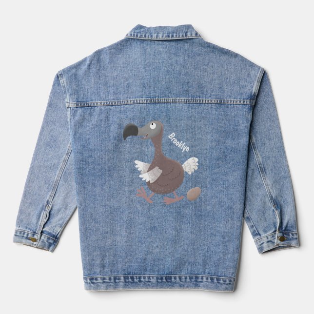 Funny dodo bird cartoon illustration denim jacket (Back)