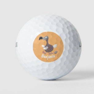 Funny dodo bird cartoon illustration golf balls