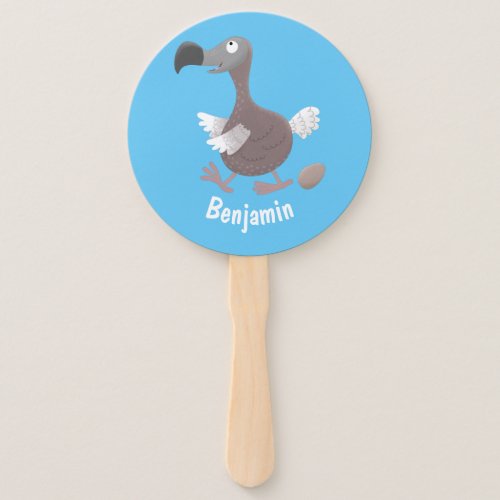 Funny dodo bird cartoon illustration hand fan