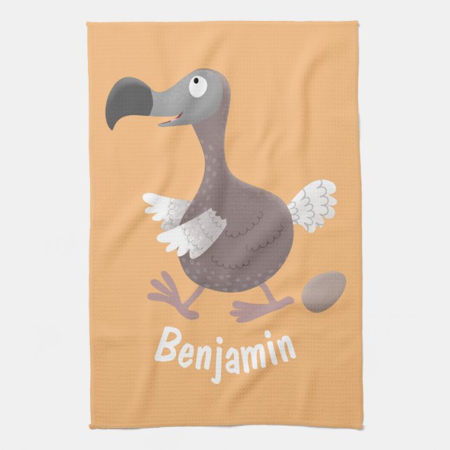 Funny dodo bird cartoon illustration kitchen towel (Vertical)