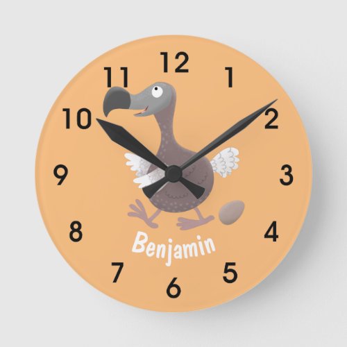 Funny dodo bird cartoon illustration round clock