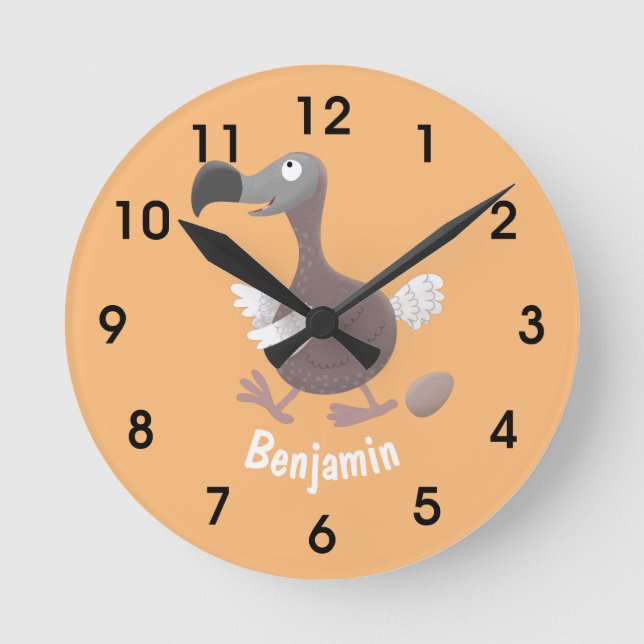 Funny dodo bird cartoon illustration round clock (Front)