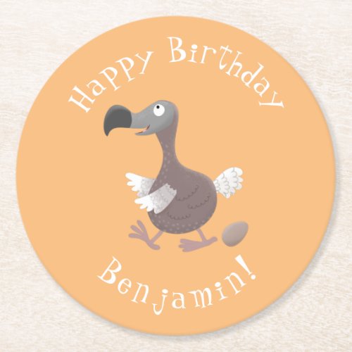 Funny dodo bird cartoon illustration round paper coaster