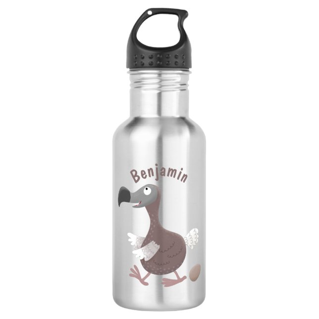 Funny dodo bird cartoon illustration stainless steel water bottle (Front)
