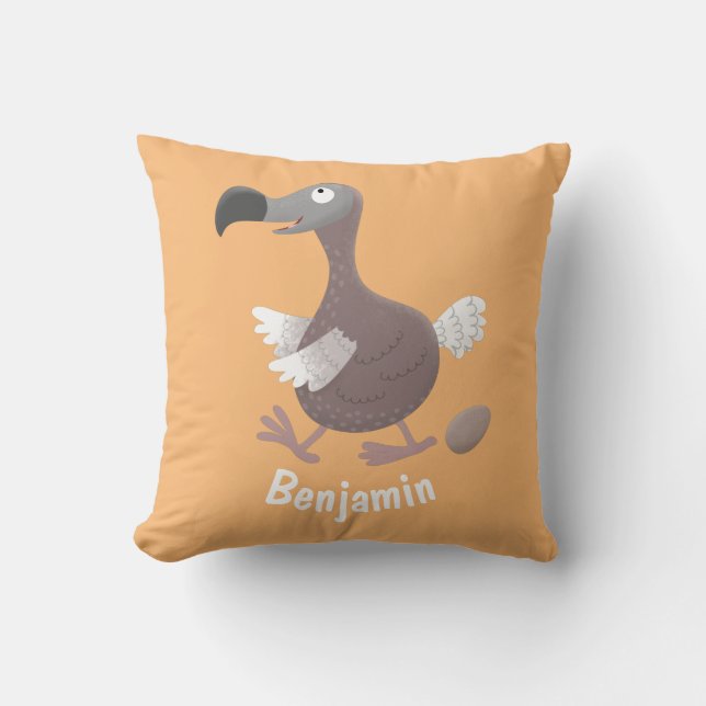 Funny dodo bird cartoon illustration throw pillow (Front)