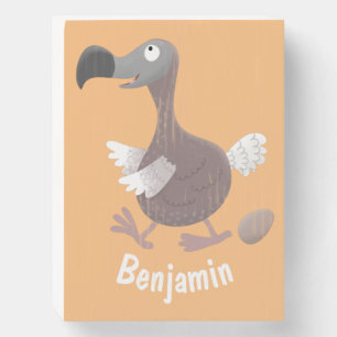 Funny dodo bird cartoon illustration wooden box sign
