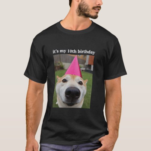 Funny Dog 10th Birthday Party Meme Cute Puppy Cele T-Shirt