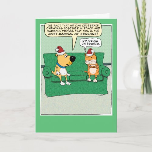 Funny Dog and Cat Celebrate Christmas Holiday Card