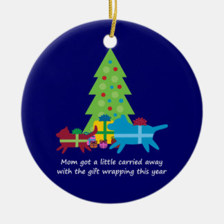 Funny Dog  and Cat Christmas Presents Ceramic Ornament