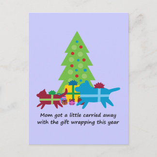 Funny Dog  and Cat Christmas Presents Holiday Postcard