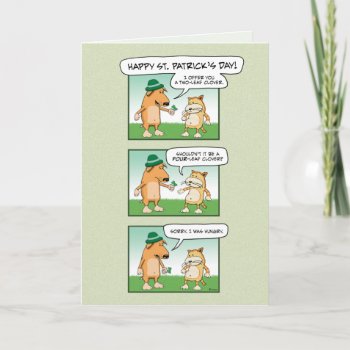 Funny Dog And Cat Clover St. Patrick's Day Card by chuckink at Zazzle