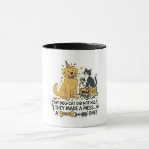 Funny Dog and Cat Made a Mess Two-Tone Coffee Mug
