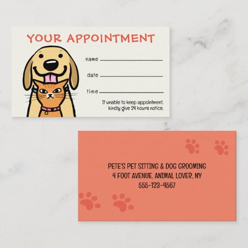 Customizable Funny Dog and Cat Pet Care Appointment Reminder  Business Card