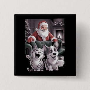 Funny Dog and Cat Selfie With Santa Christmas Button