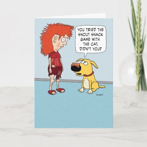 Funny Dog and Cat Snout Snack Game Birthday Card
