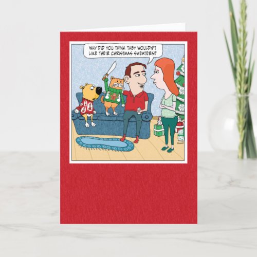 Funny Dog and Cat Ugly Christmas Sweaters Holiday Card