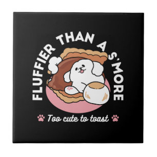 Funny Dog and S’more Design – Kawaii Pet Lover Pun Ceramic Tile