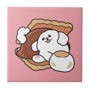 Funny Dog and S’more Design – Kawaii Pet Lover Pun Ceramic Tile