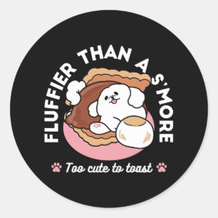 Funny Dog and S’more Design – Kawaii Pet Lover Pun Classic Round Sticker