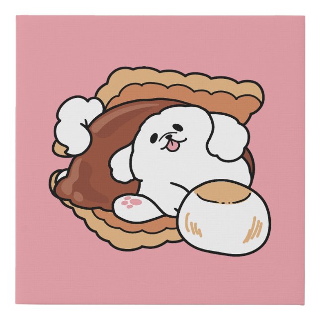 Funny Dog and S’more Design – Kawaii Pet Lover Pun Faux Canvas Print (Front)