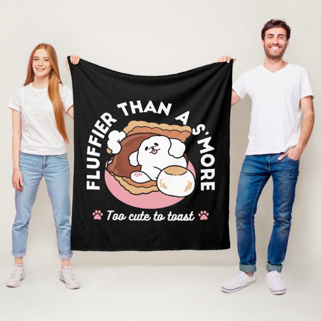 Funny Dog and S’more Design – Kawaii Pet Lover Pun Fleece Blanket (In Situ)