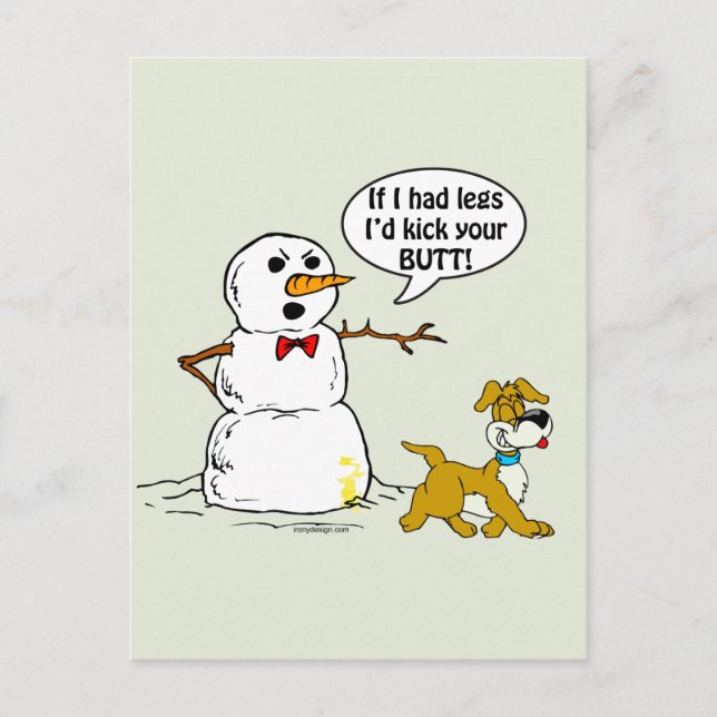 Funny Dog and Snowman Cartoon Postcard (Front)