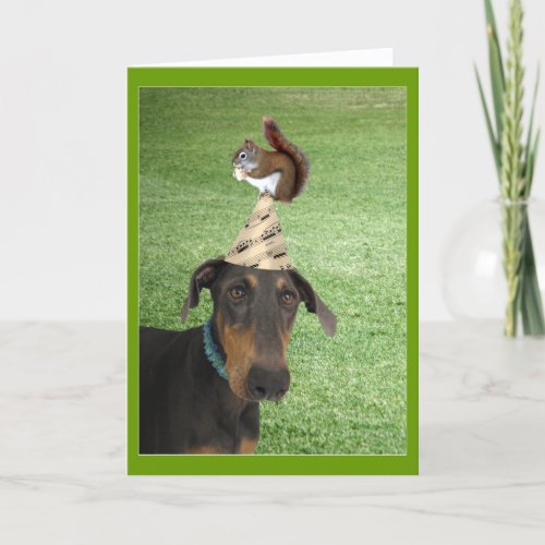 Funny dog and squirrel birthday card