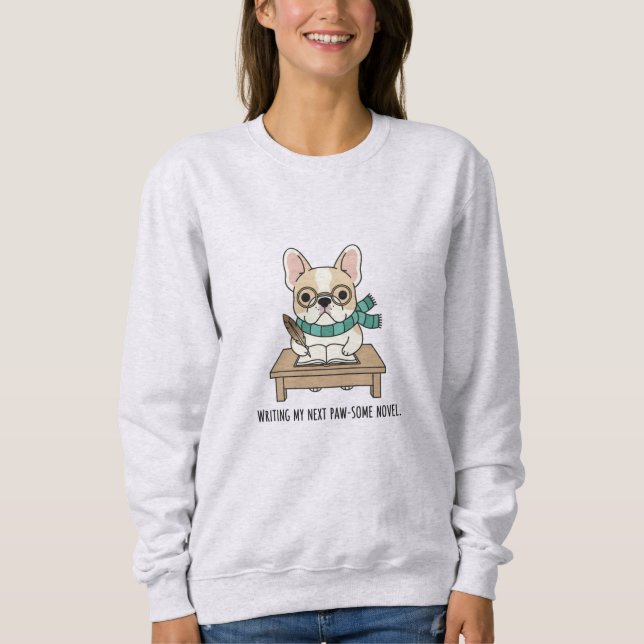 Funny Dog at Desk with Book and Pen Art Style Sweatshirt (Front)