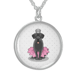 Funny Dog Ballet Princess Black Lab Retriever Sterling Silver Necklace