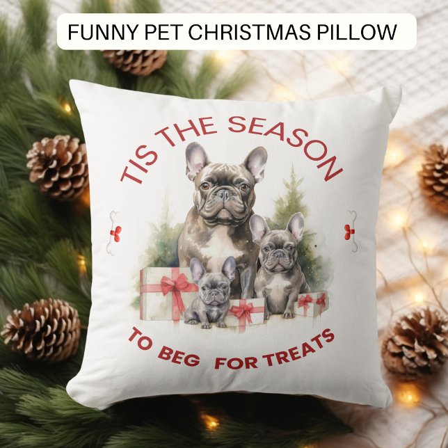 Funny Dog Begging for Treats Christmas Throw Pillow (Creator Uploaded)