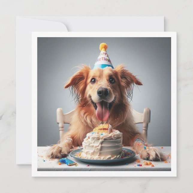 Funny dog birthday card, golden retriever  invitation (Front)