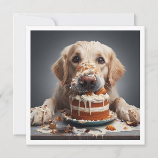 Funny dog birthday card, golden retriever invitation