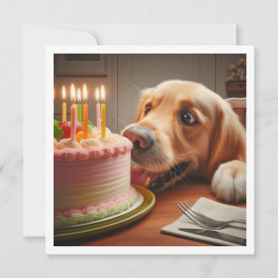 Funny dog birthday card, golden retriever invitation