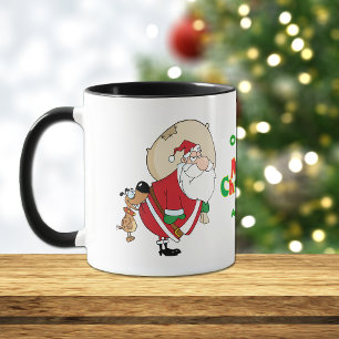 Funny Dog Biting Santa Christmas Mug