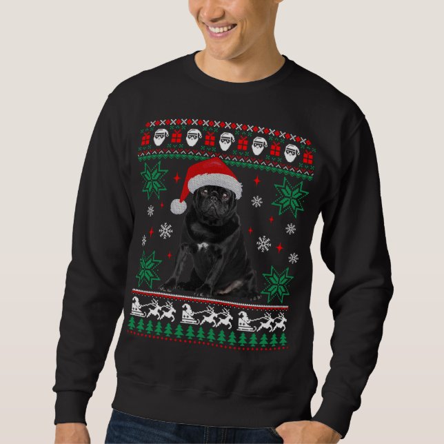 Funny Dog Black Pug Ugly Christmas Sweater (Front)