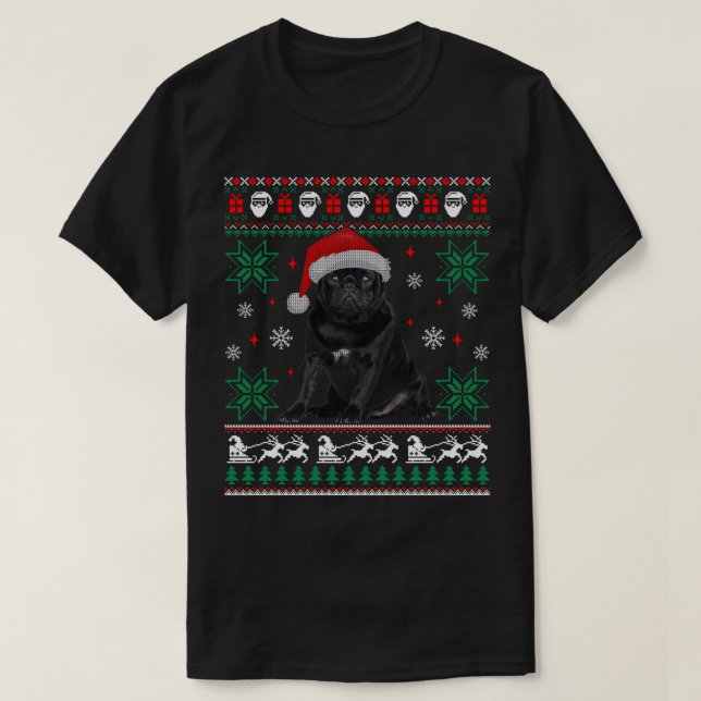 Funny Dog Black Pug Ugly Christmas Sweater  (Design Front)