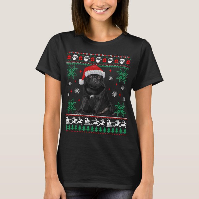 Funny Dog Black Pug Ugly Christmas Sweater (Front)